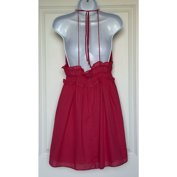 Zara NWT Hot Pink Mini Babydoll Sundress Ruffle Trim Spaghetti Tie Strap Sz M - Picture 4 of 16
